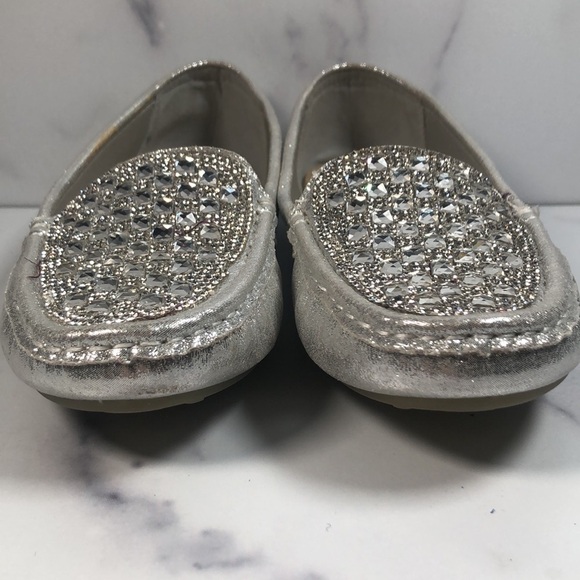Lady Couture Rhinestone with Silver Metallic Flat Loafer - Size 36 - Picture 9 of 10